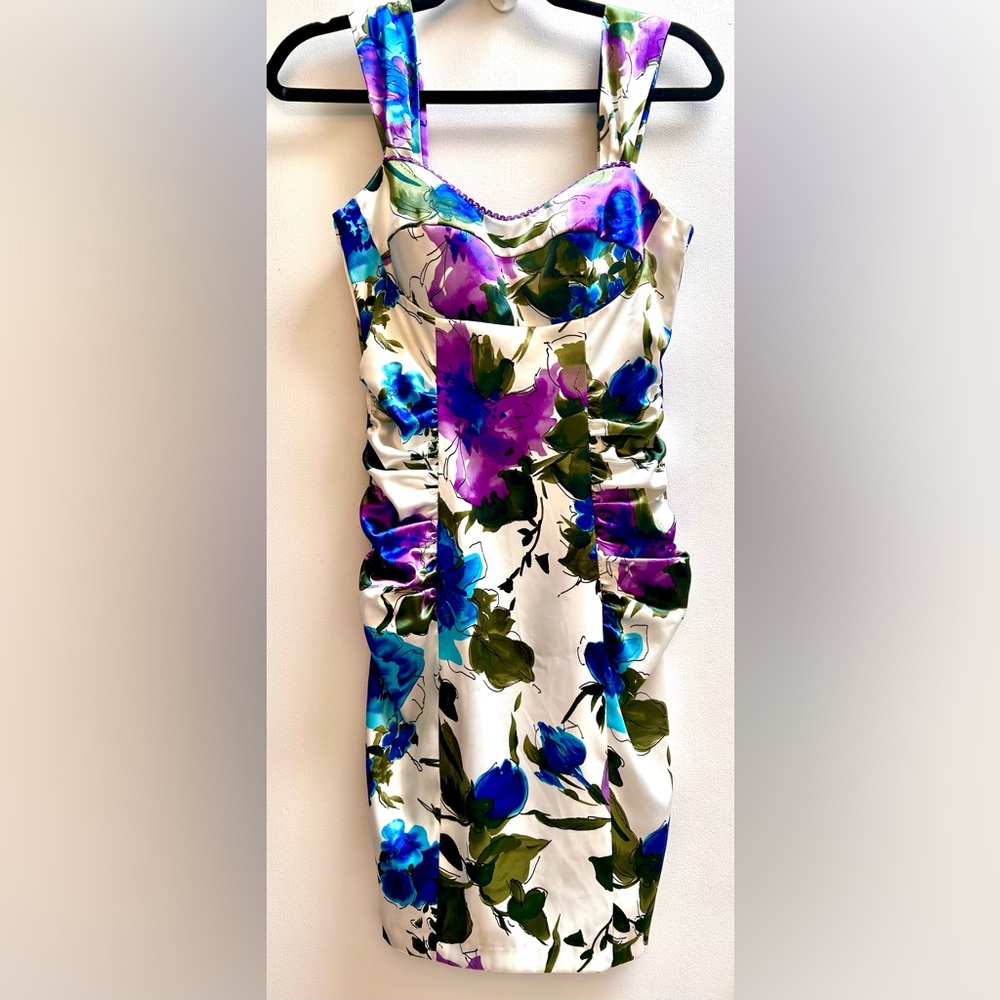 Vintage Satin Ruby Rox Ruched Floral Mini Dress